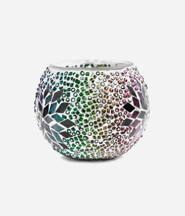 Handmade rainbow mosaic candle holder